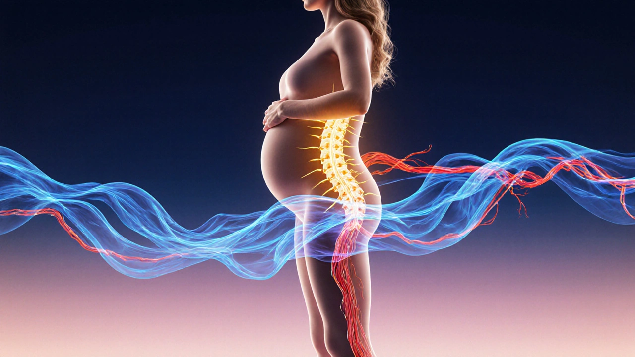 Abstract representation of improved circulation, reduced swelling, and stress relief during prenatal massage.