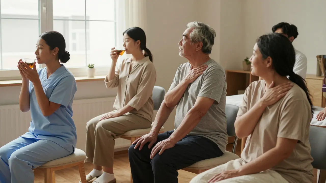 Diverse individuals relaxing quietly after a massage, each in their own peaceful moment of restoration.