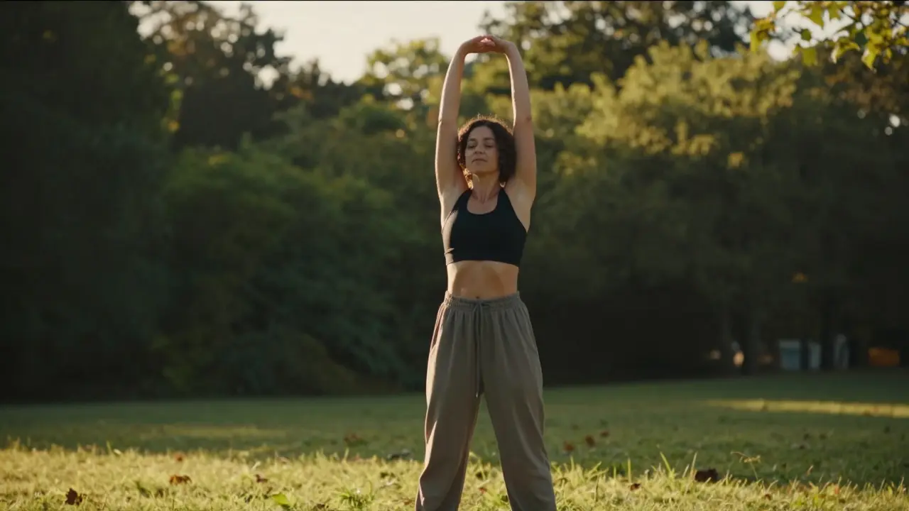 Person stretching outside symbolizing improved flexibility.
