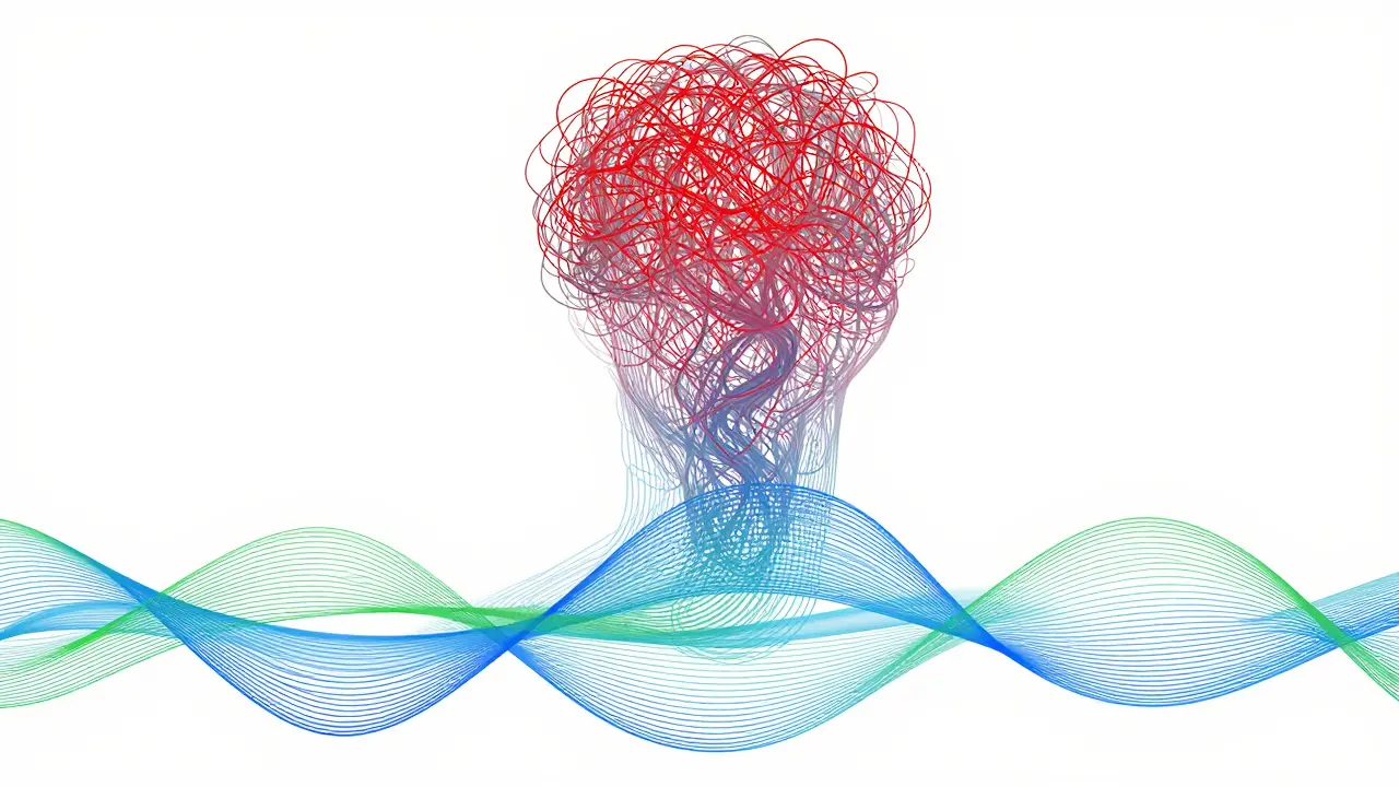 Abstract silhouette showing transition from chaotic knots to smooth energy flow