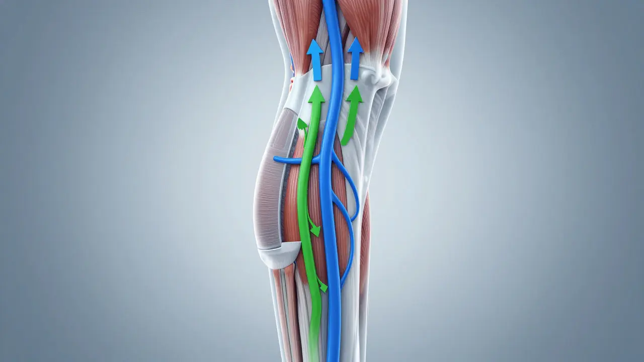 Diagram of blood and lymph flow during compression therapy