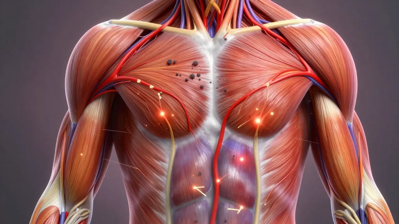 Illustration showing improved blood flow and muscle release during therapy