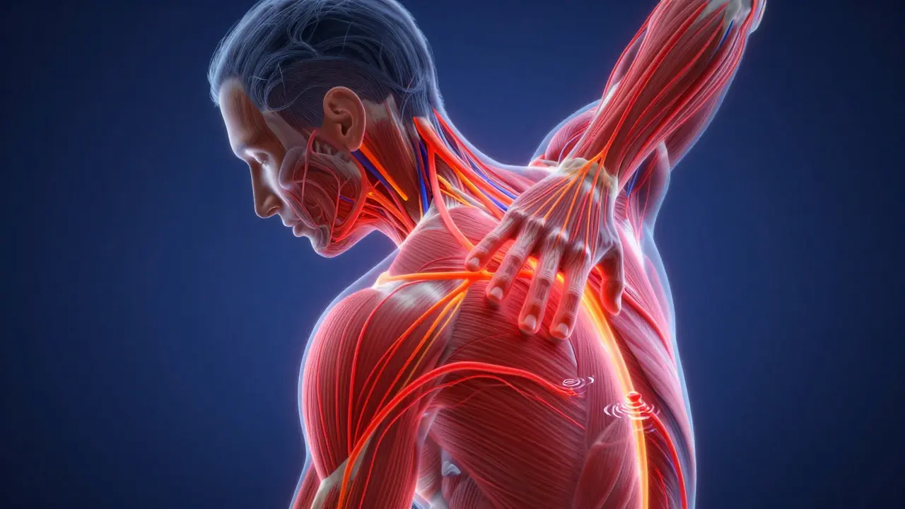 Illustration of improved blood flow and muscle recovery after Amma massage