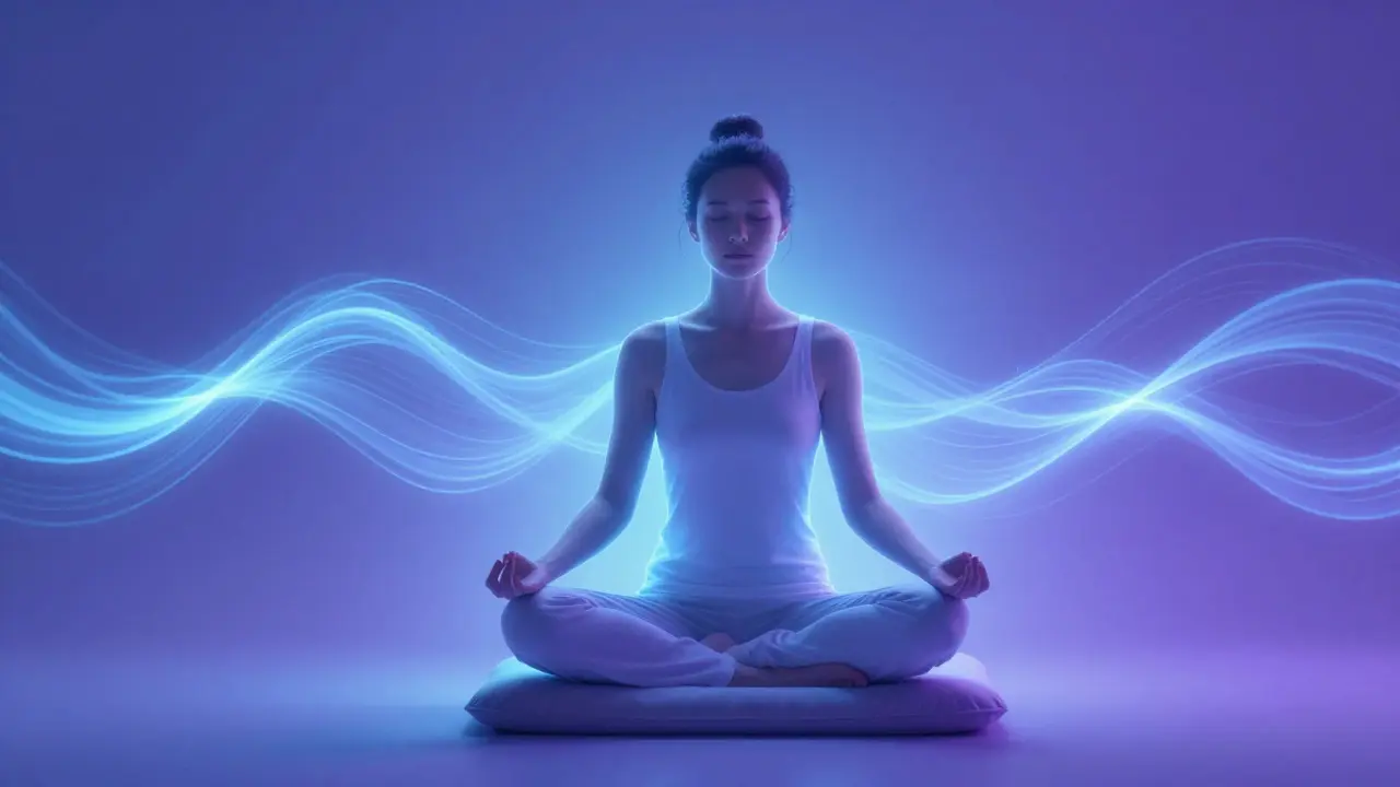 Meditative figure with glowing aura of relaxation