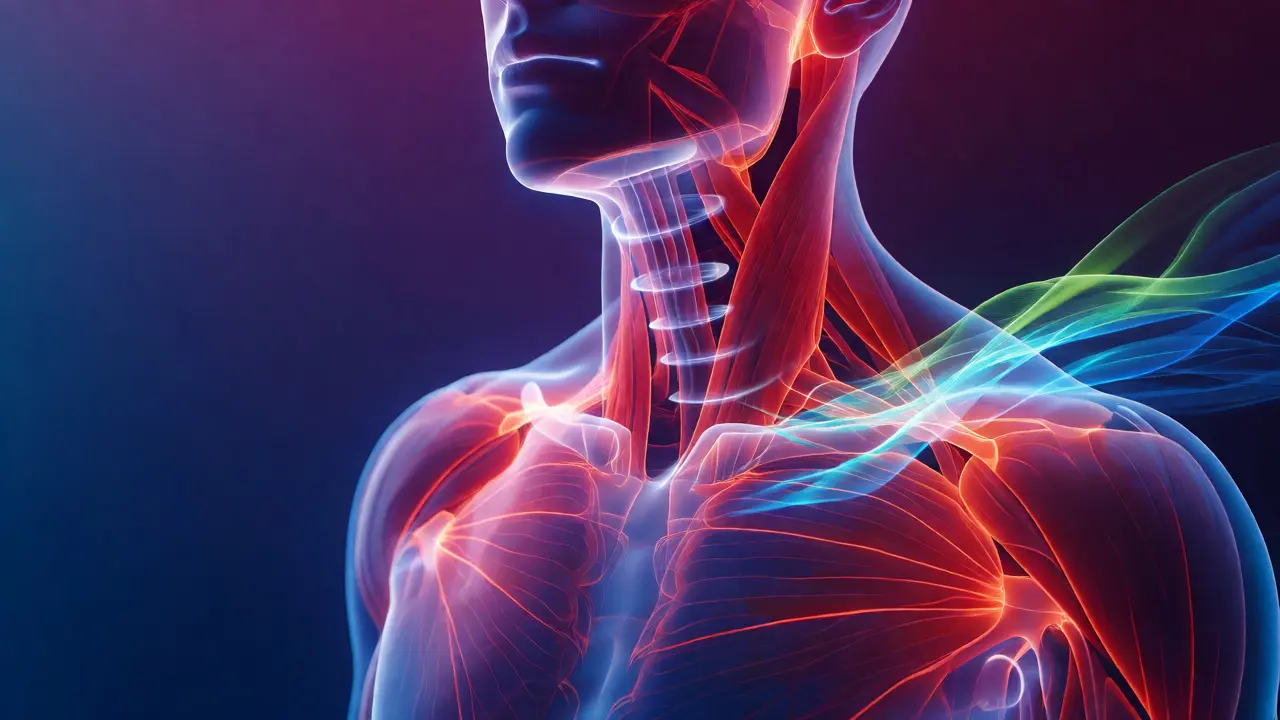 Digital illustration showing percussive therapy relieving muscle tension and improving circulation.