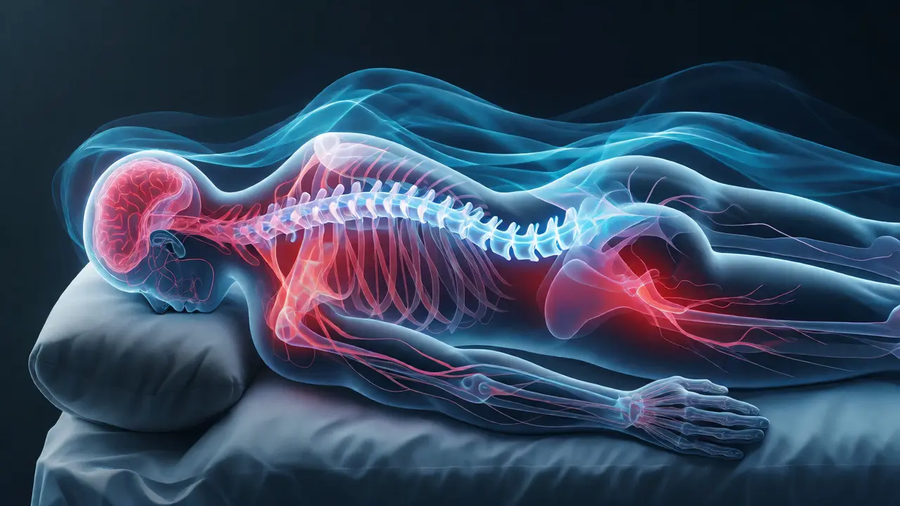 Abstract visualization of the nervous system relaxing through comfort-based bodywork.